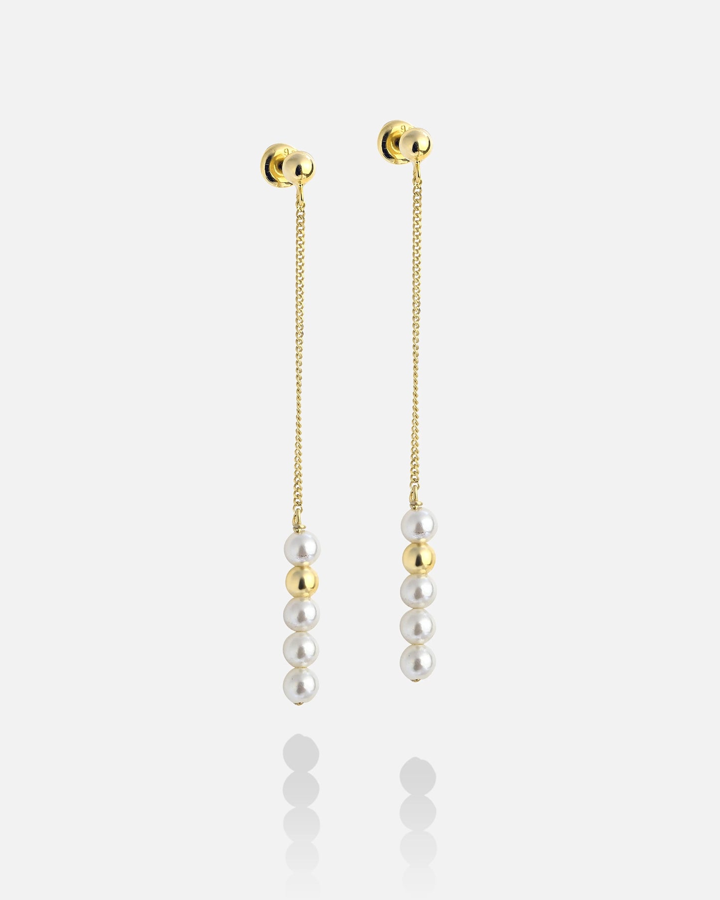 Modern Silver Extra Long Pearl Drop Earrings Gold Filled