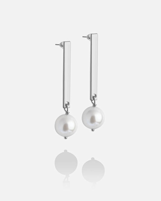 Modern Silver Design Pearl Drop Earrings