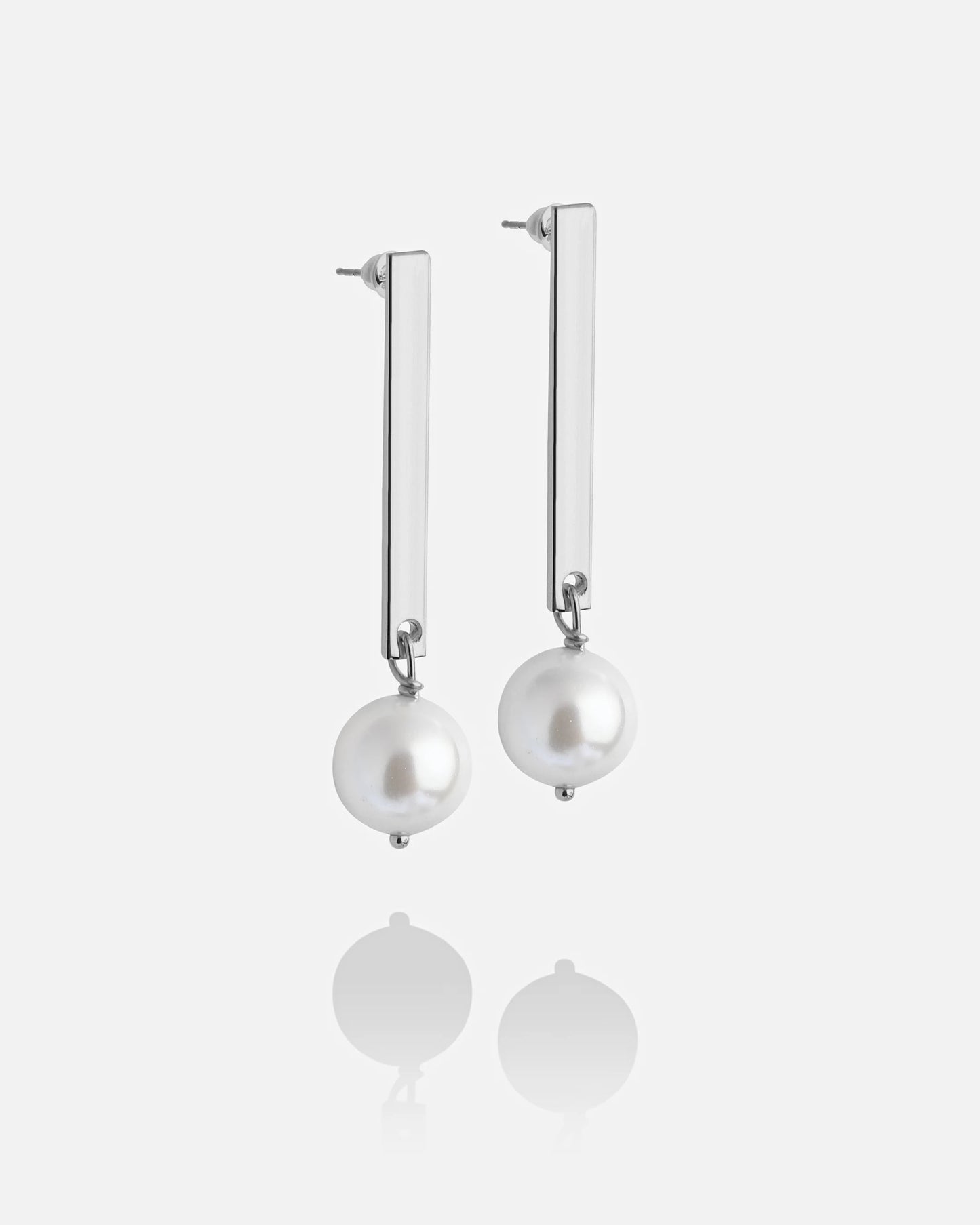 Modern Silver Design Pearl Drop Earrings