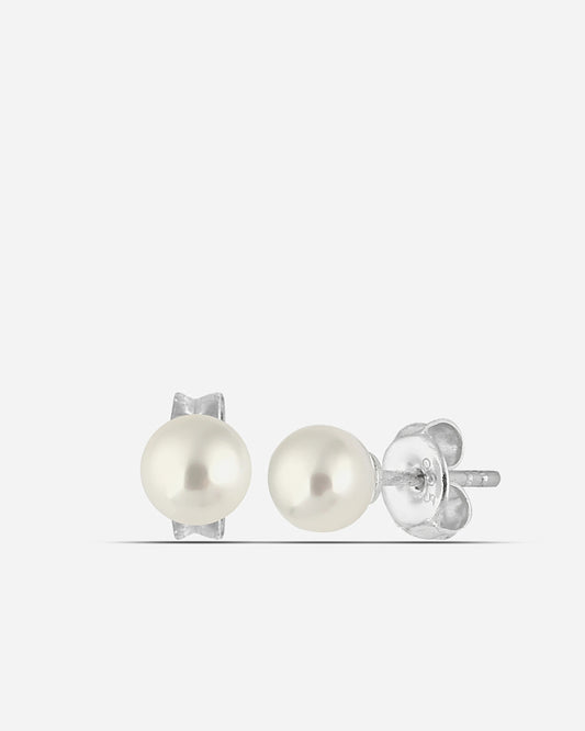 Silver Pearl Button Stud Earrings
