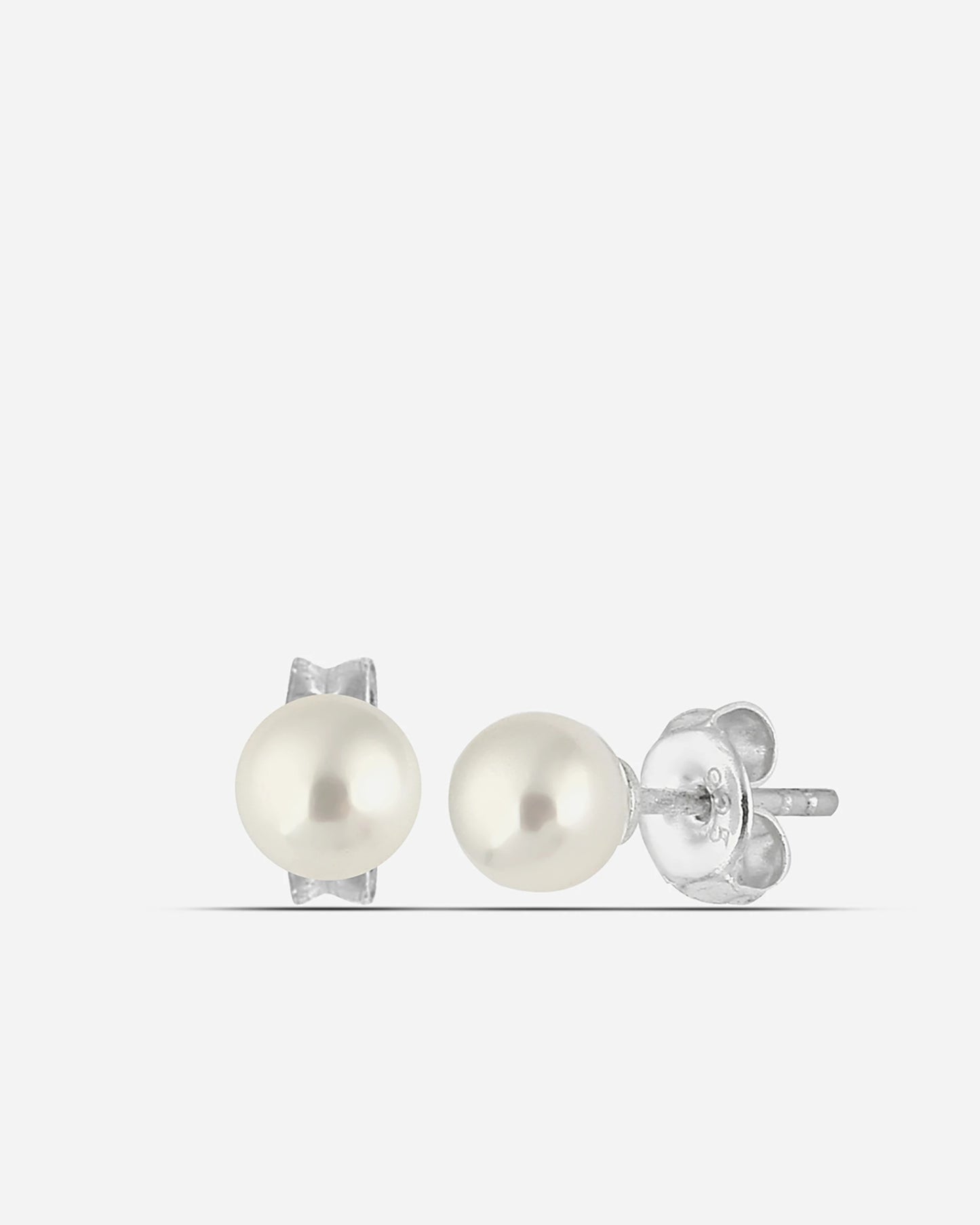 Silver Pearl Button Stud Earrings