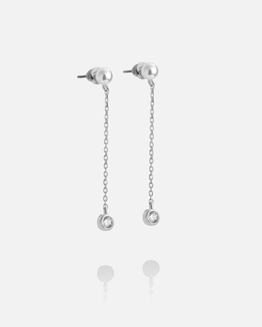 Silver Pearl Drop Earrings With Diamond Details
