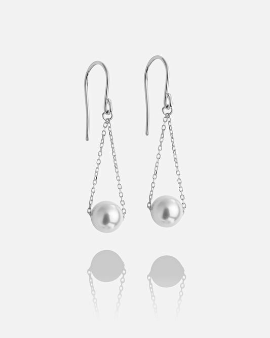 Modern Silver Chain Pearl Drop Earrings
