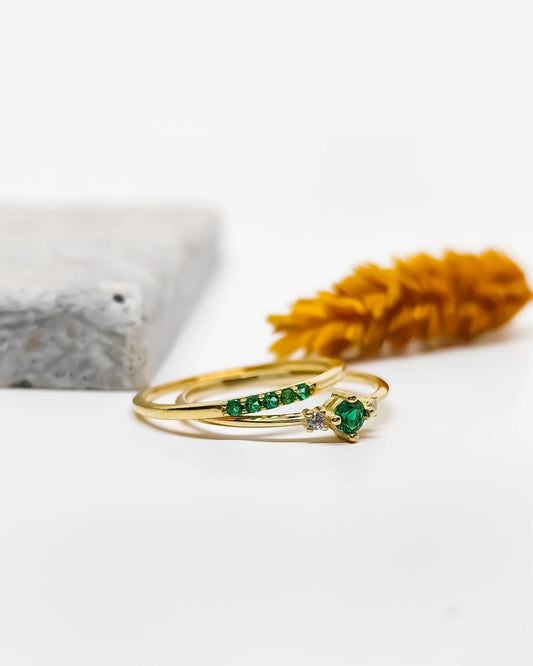 Modern Emerald Stone Silver Ring Combination Gold Filled