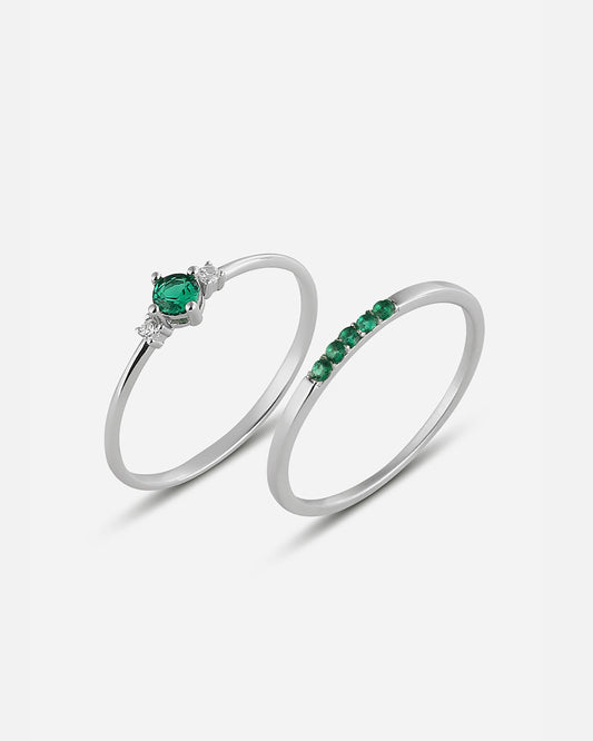 Modern Emerald Stone Silver Ring Combination
