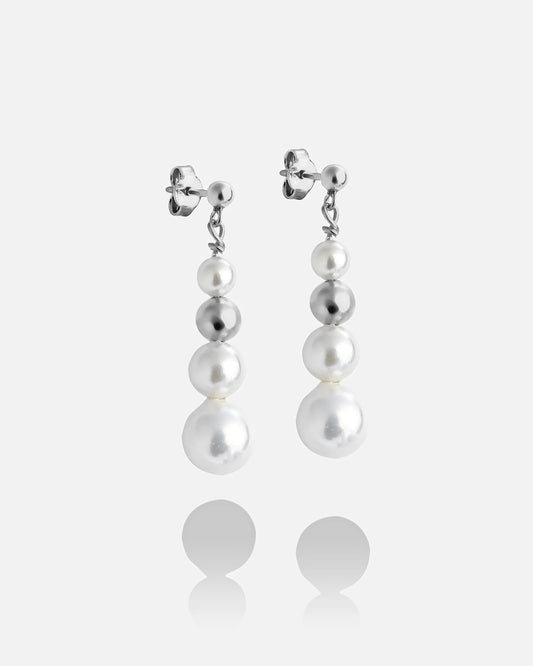 Modern Silver Quadruple Pearl Drop Earrings
