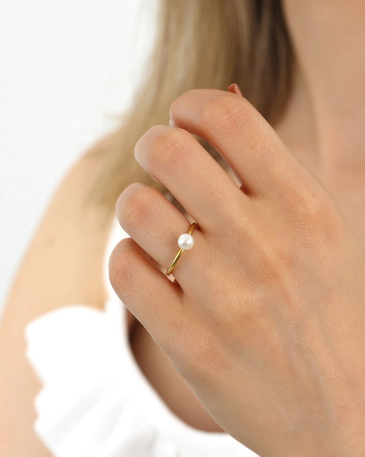 Silver Classic Adjustable Pearl Ring Gold Filled