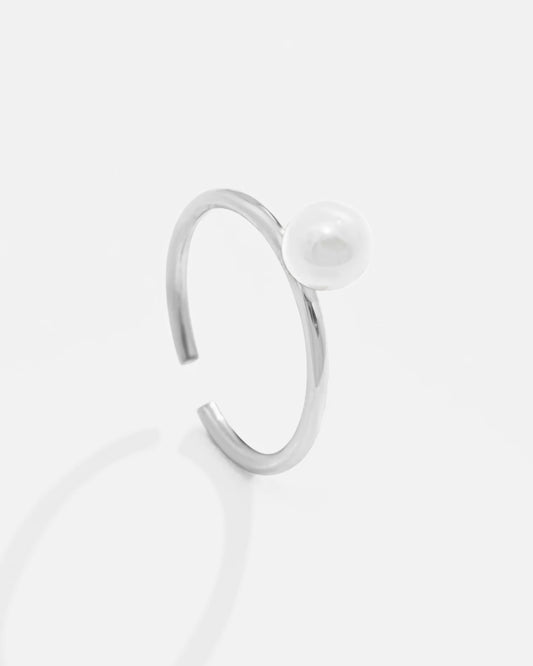 Silver Classic Adjustable Pearl Ring