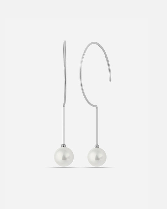 Modern Silver C Shape Drop Pearl Earrings
