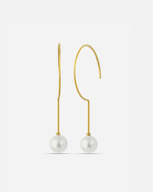 Modern Silver C Shape Drop Pearl Earrings Gold Filled