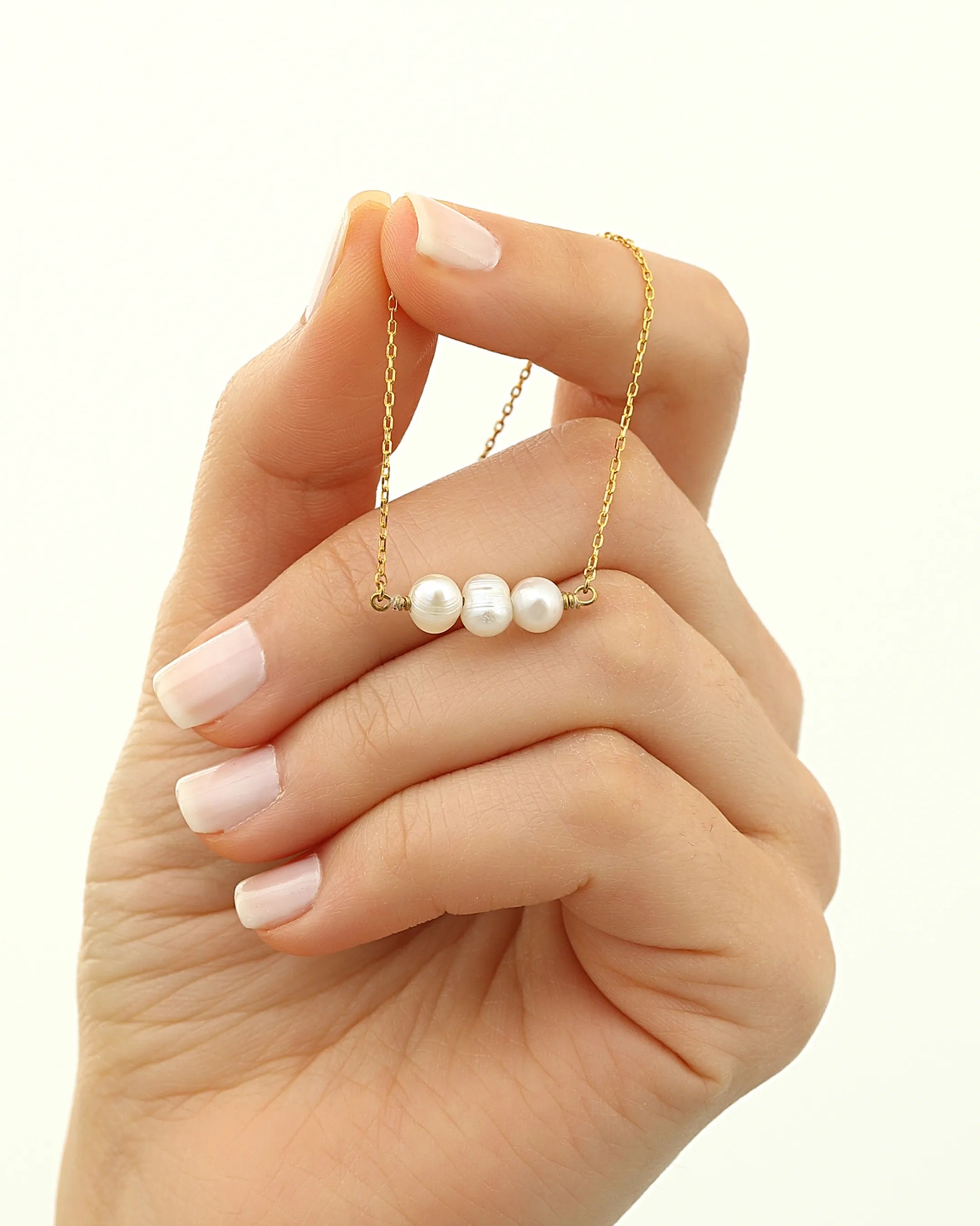 Modern Silver Triple Baroque Pearl Necklace
