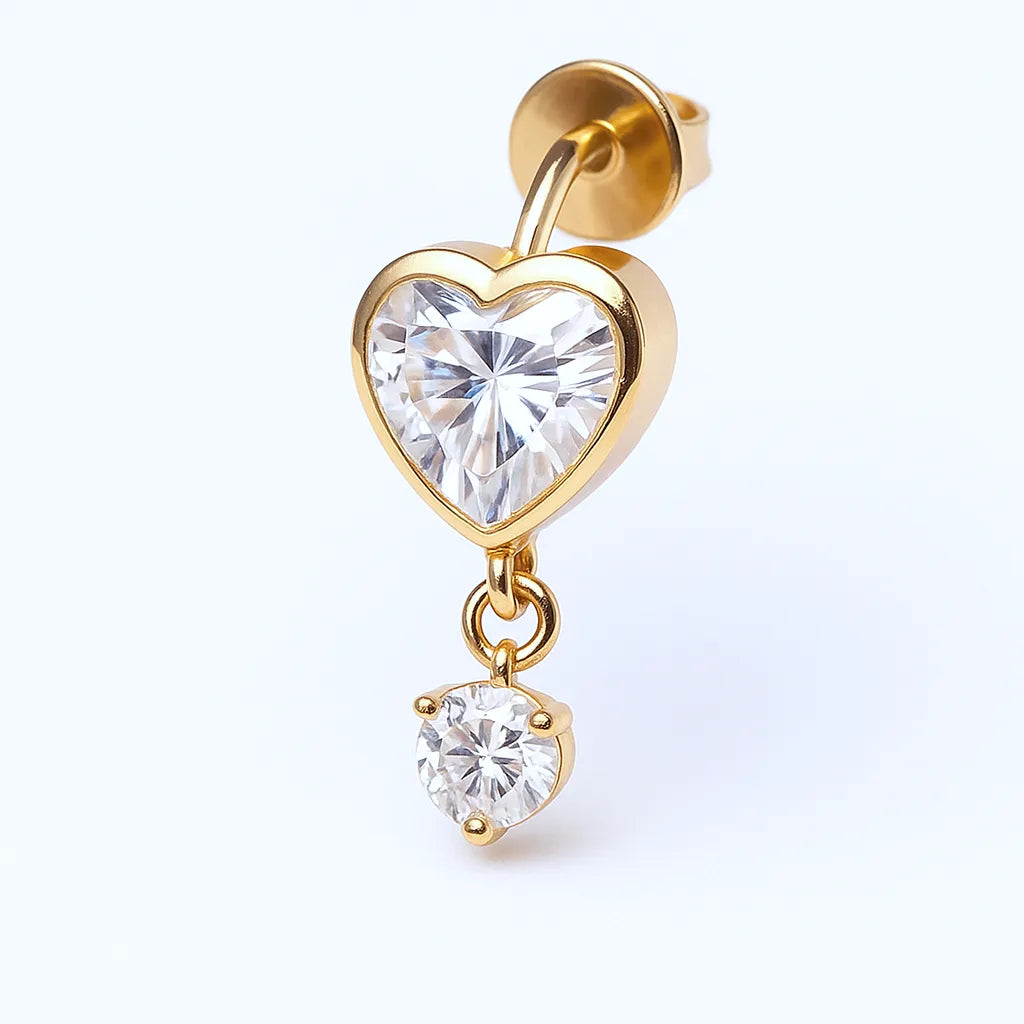 Cubic Zirconia Heart Drop Titanium Dangle Piercing