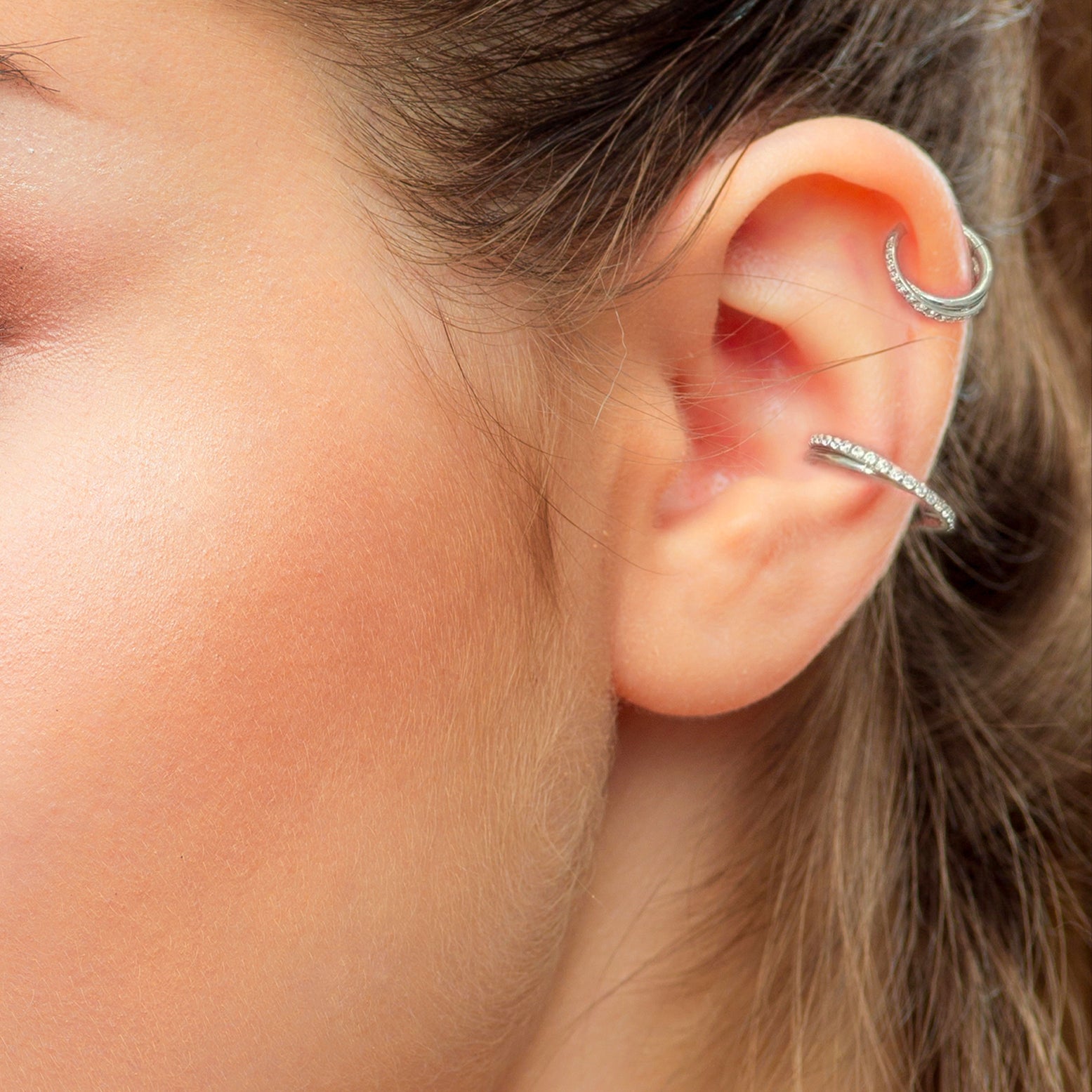 Silver Crystal Twist Helix Piercing