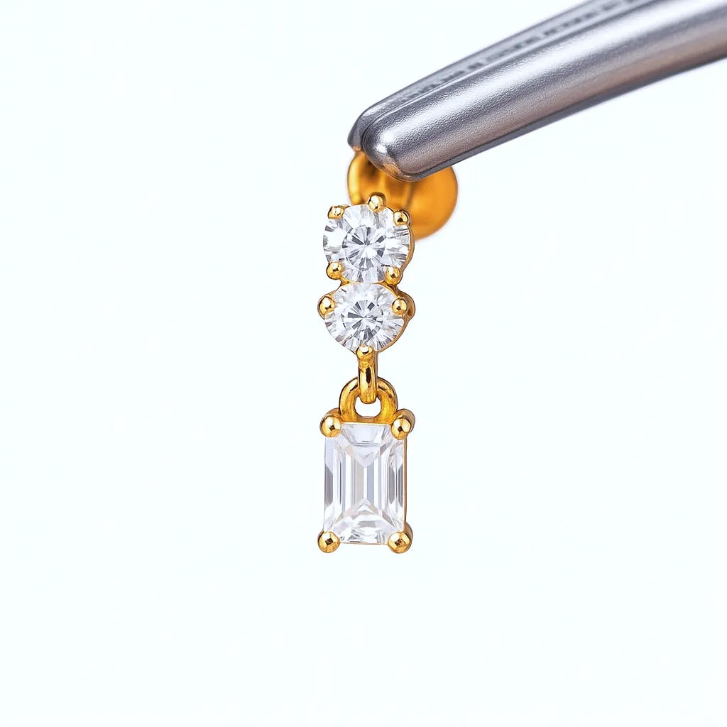 Crystal Drop Titanium Dangle Piercing