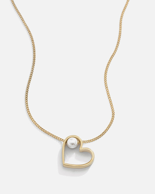 Handmade Silver Heart Pearl Necklace Gold Filled