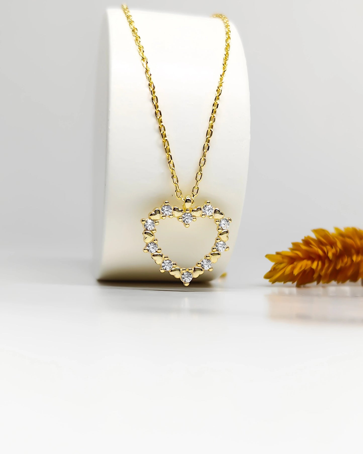 Silver Crystal Details Heart Necklace Gold Filled