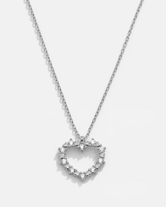 Silver Crystal Details Heart Necklace