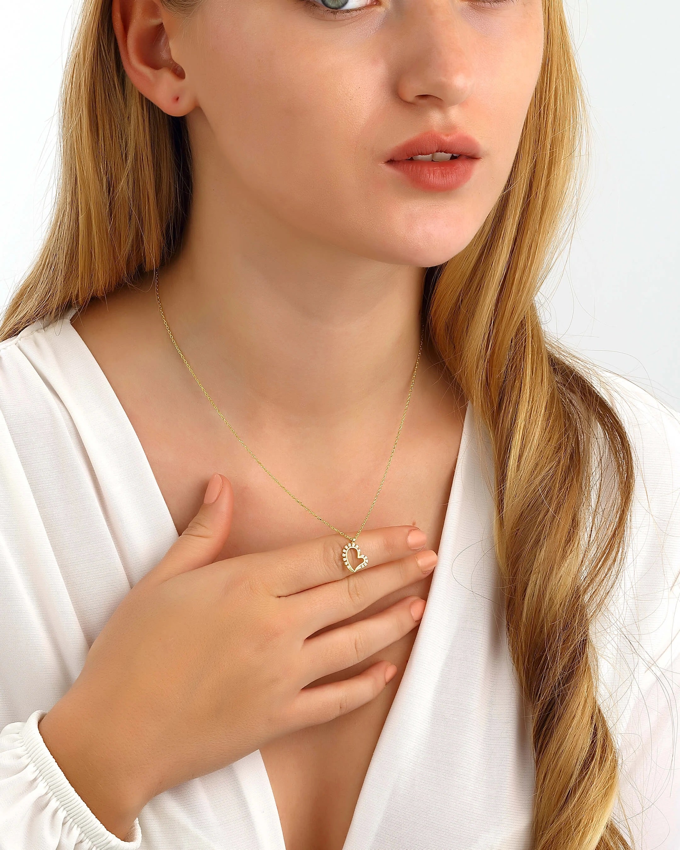 Modern Silver Crystal Heart Necklace Gold Filled
