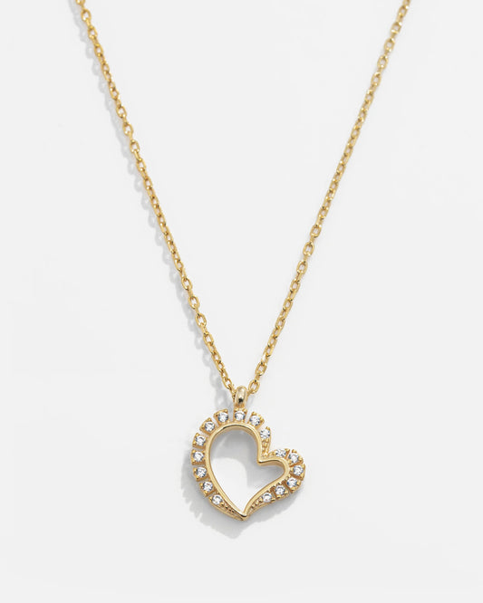 Modern Silver Crystal Heart Necklace Gold Filled