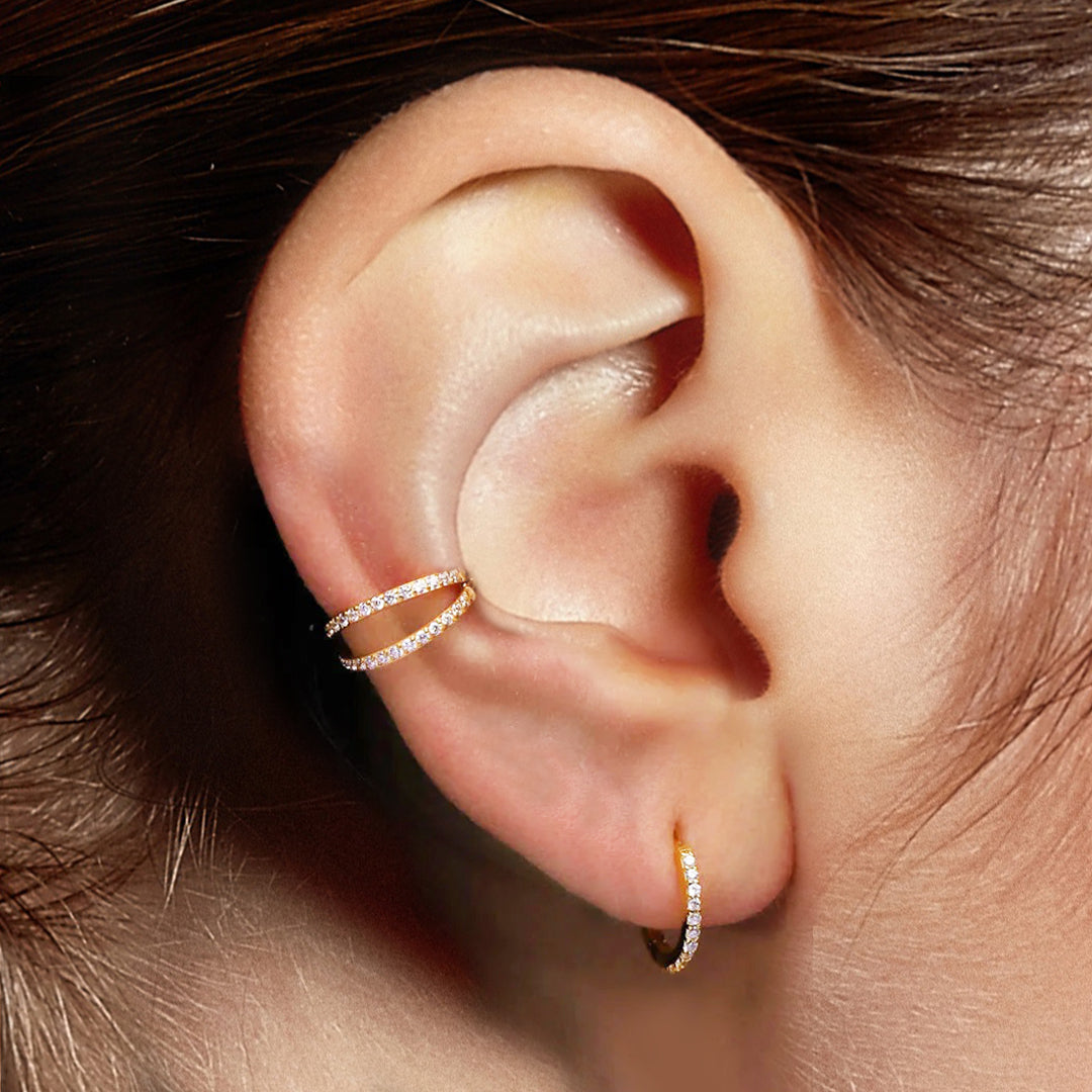 Crystal Double Conch Piercing and Hoop Piercing