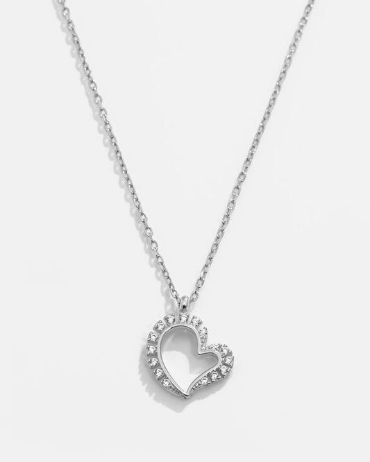 Modern Silver Crystal Heart Necklace