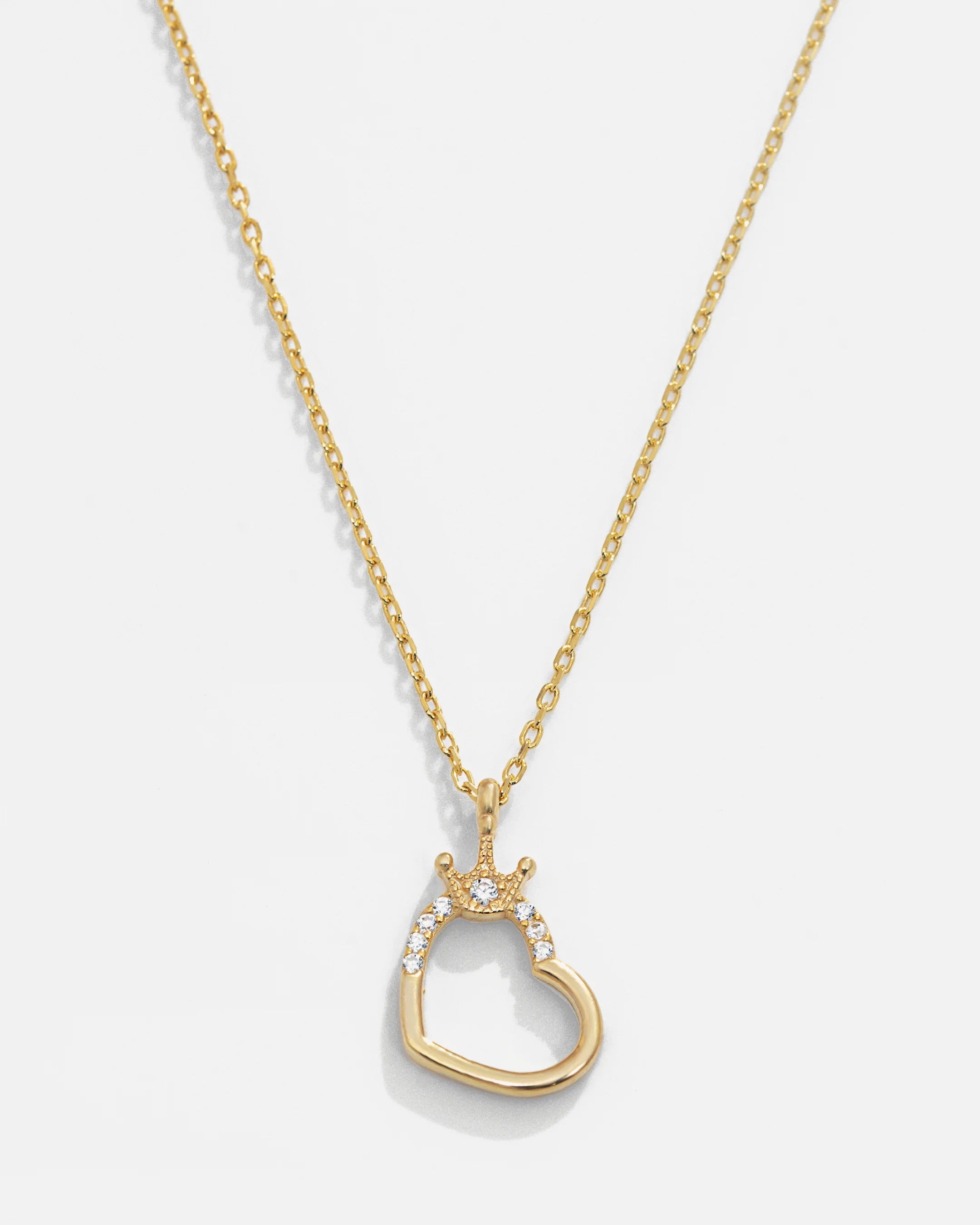 Modern Silver Crown Details Heart Necklace Gold Filled