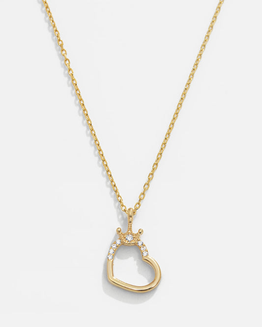 Modern Silver Crown Details Heart Necklace Gold Filled
