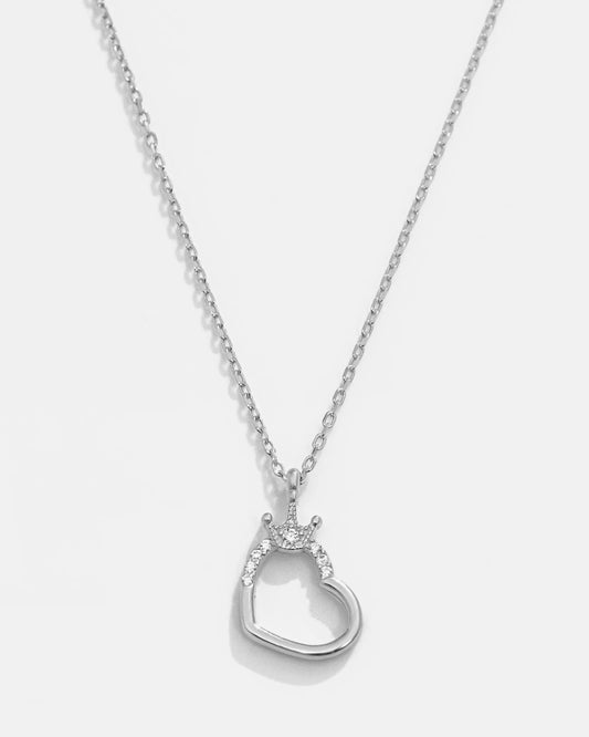 Modern Silver Crown Details Heart Necklace