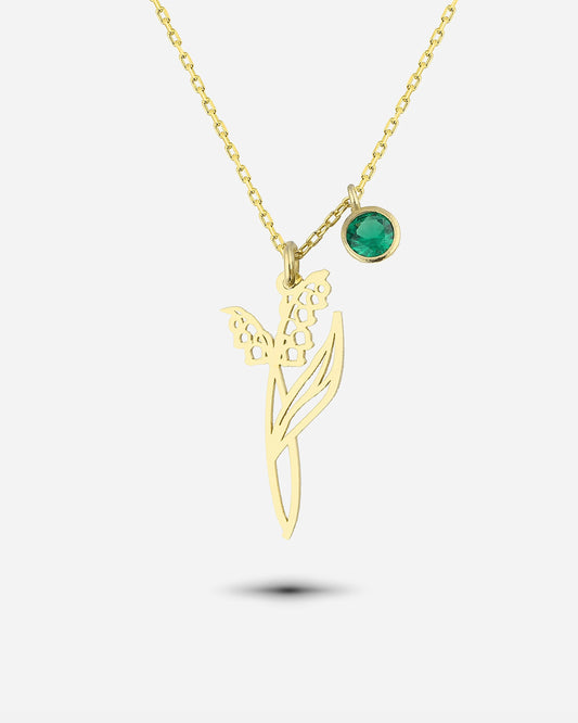 Silver May Birth Flower Lily of the Valley Emerald Necklace Gold Filled