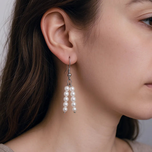 Modern Silver Fresh Water Pearl Drop Earrings