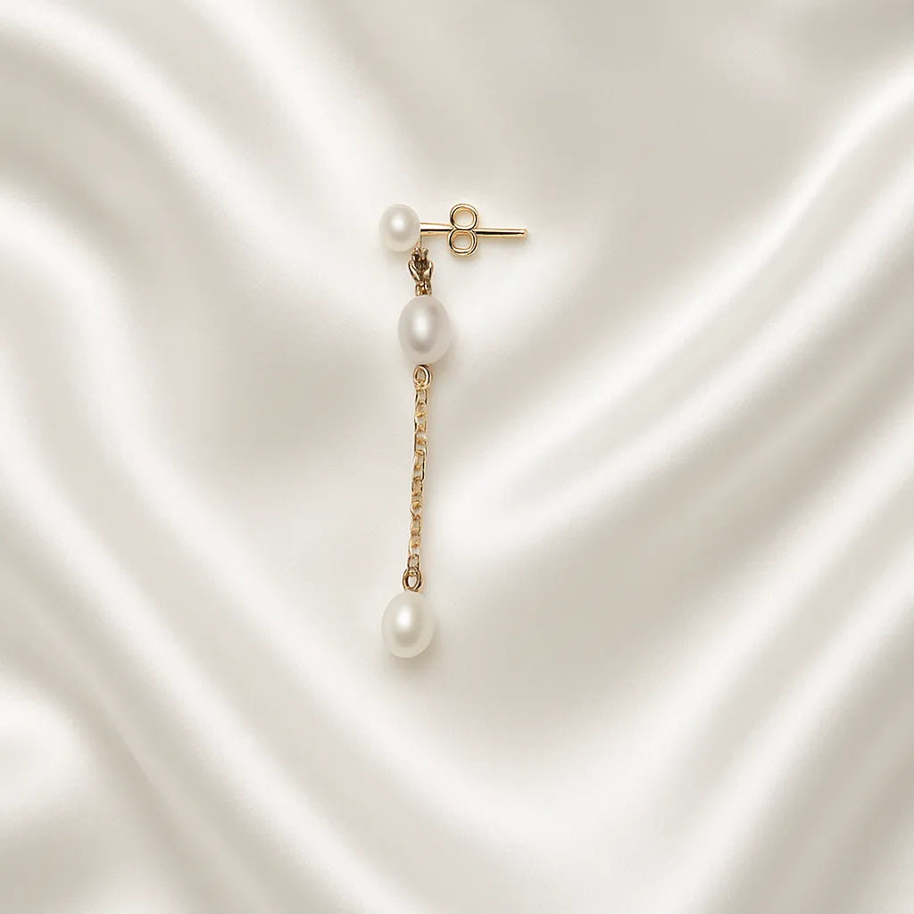 Fleur Céleste Chain Double Pearl Drop Earrings