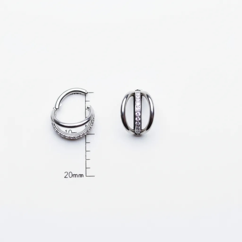 Double Hoop Ear Piercing with Cubic Zirconia Detail