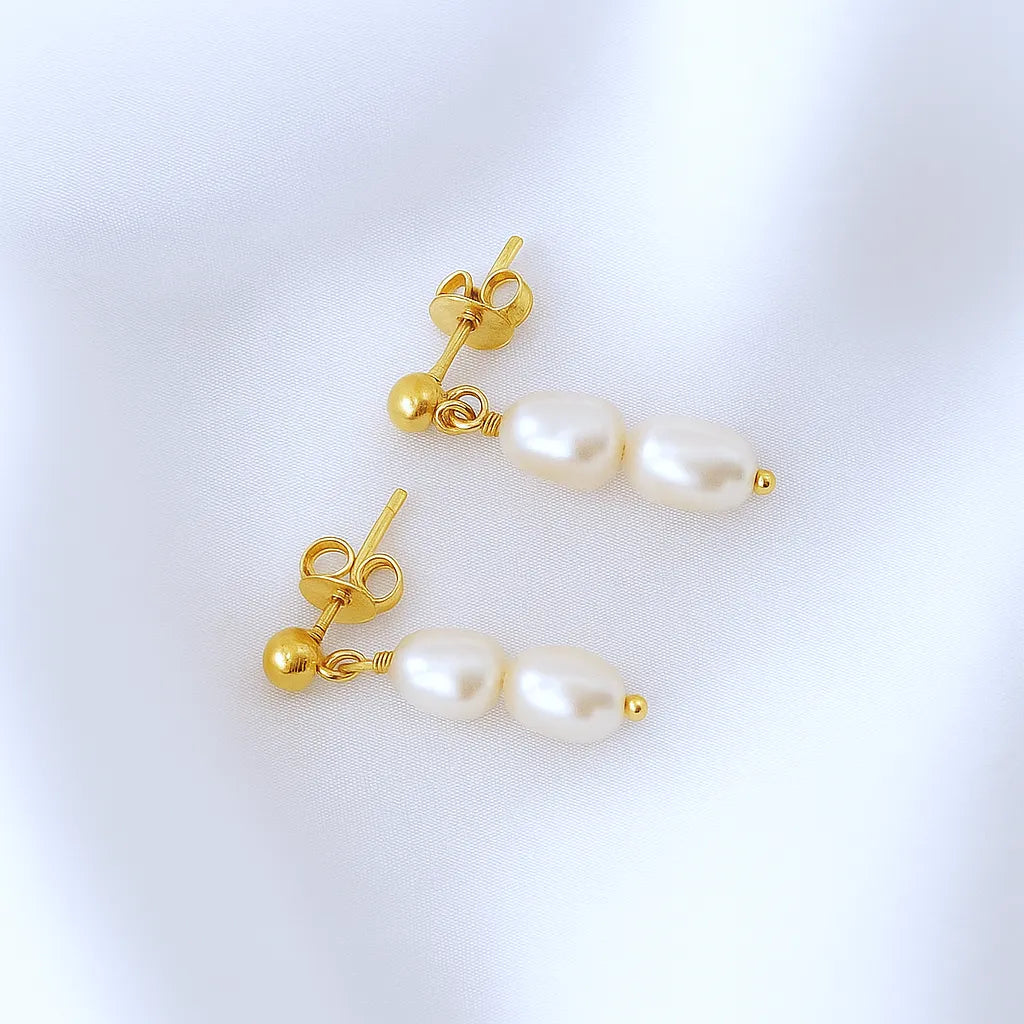 Fleur Céleste Stud Double Pearl Drop Earrings