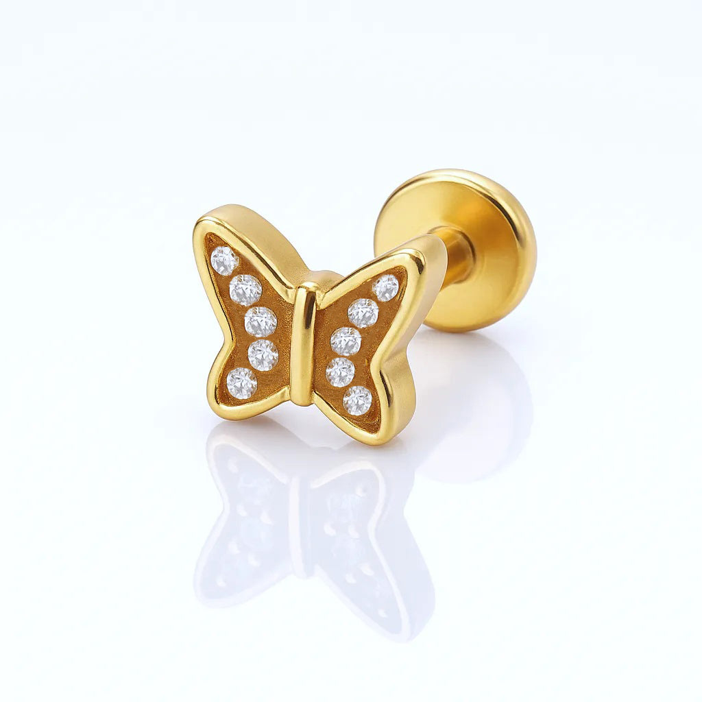 Tiny Crystal Butterfly Stud Titanium Piercing