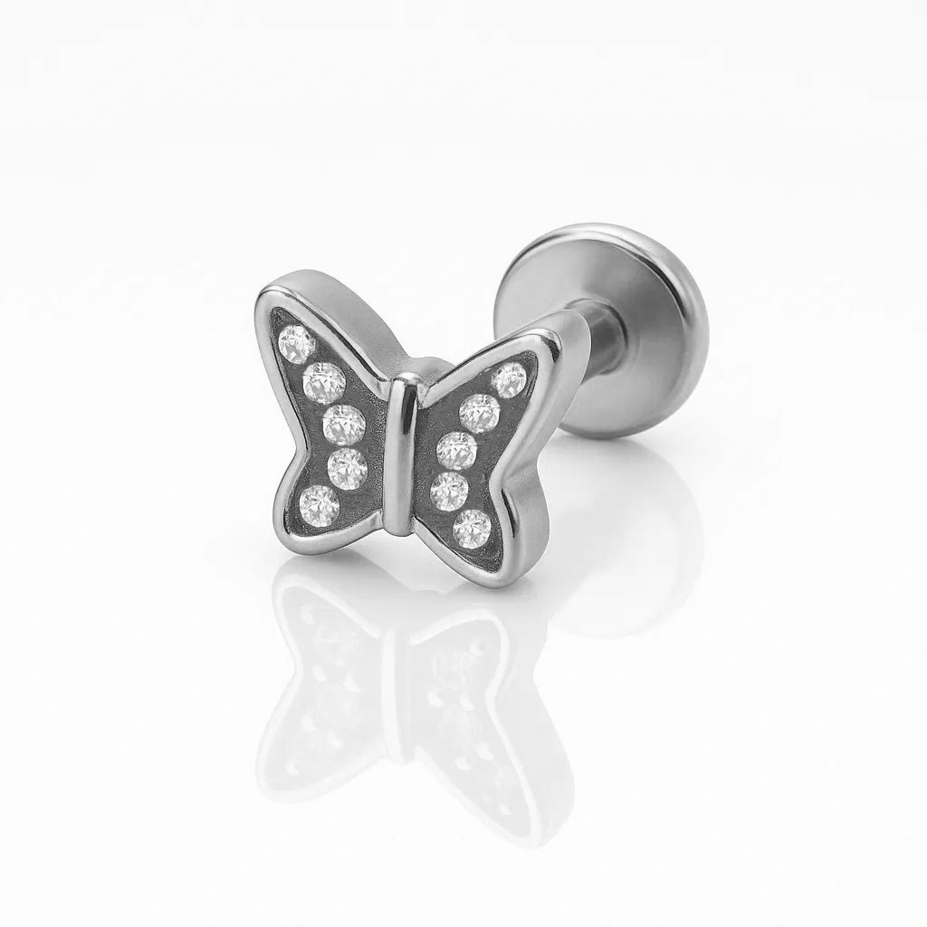 Tiny Crystal Butterfly Stud Titanium Piercing