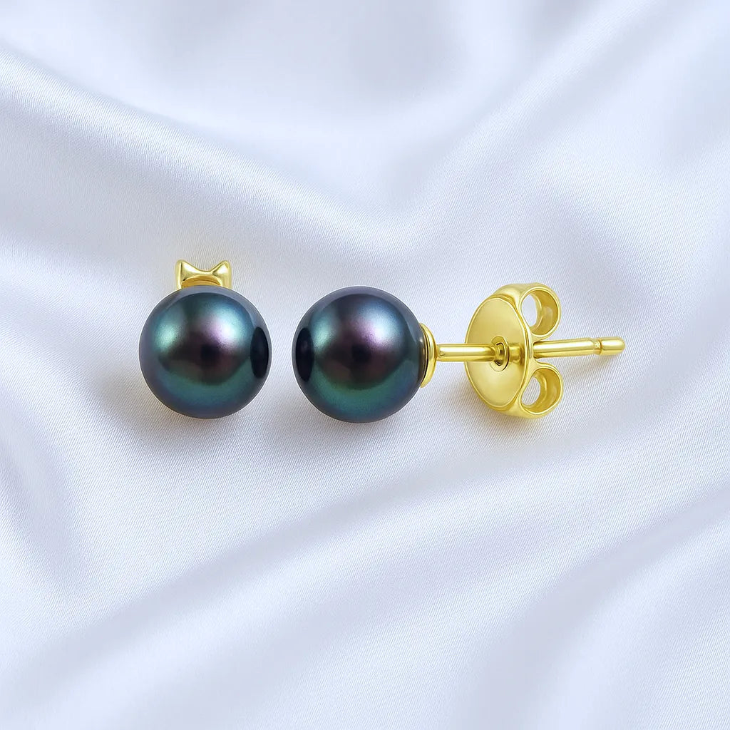 Voile d’Or 7mm Black Pearl Stud Earrings