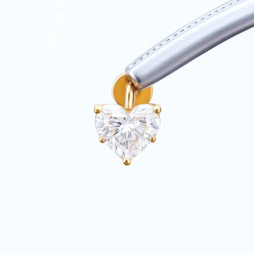Cubic Zirconia Heart Design Titanium Piercing