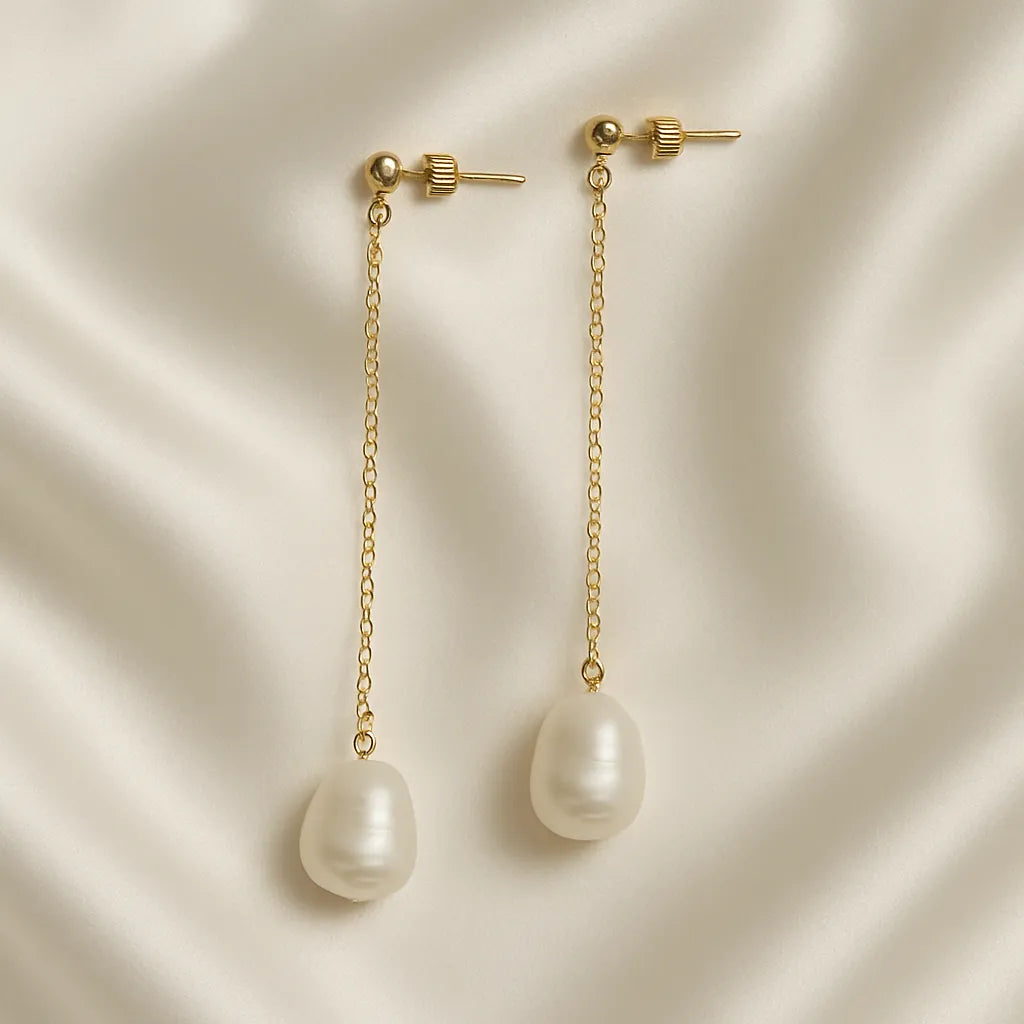 Douce Nuit Stud Long Pearl Drop Earrings