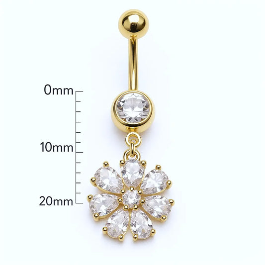 Surgical Steel Cubic Zirconia Daisy Desing Belly Button Piercing