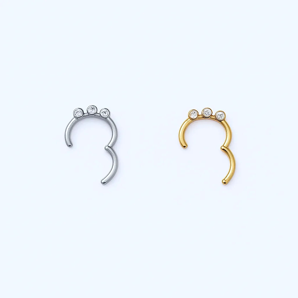 Three Crystal Clicker Daith Piercing and Clicker