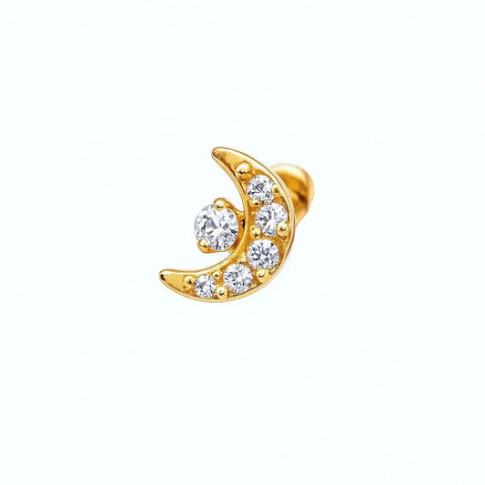 Cubic Zirconia Half Moon with Star Design Titanium Piercing