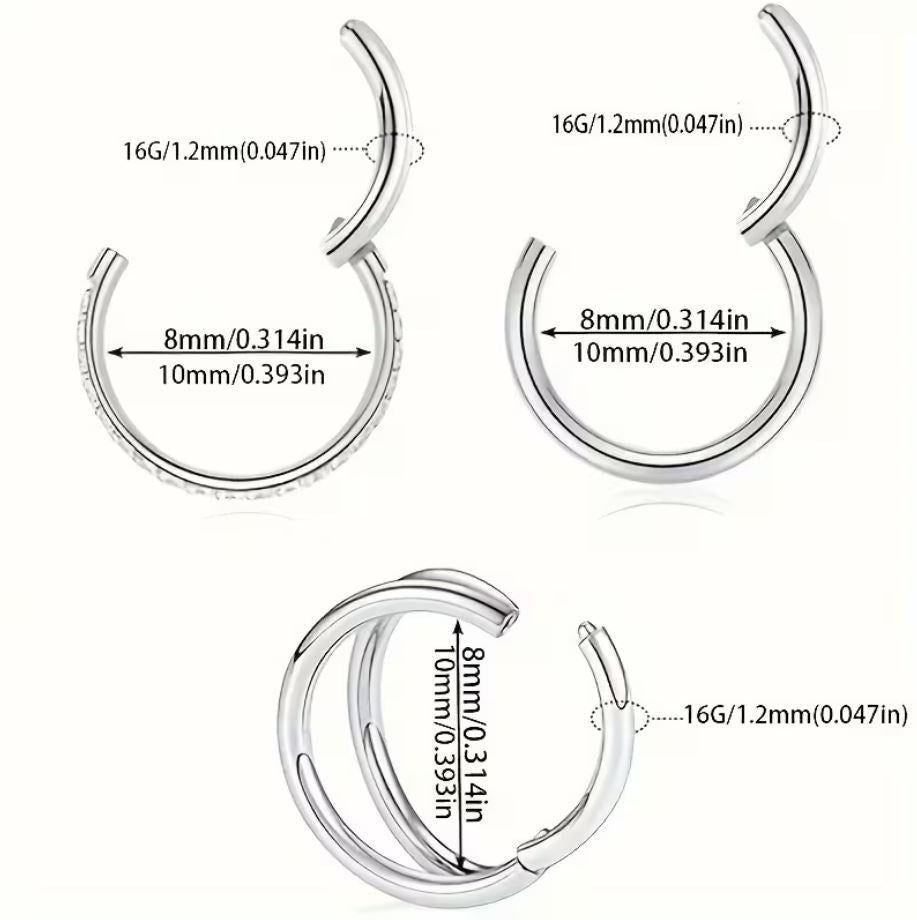 Crystal Hinged and Plain Segment 3 Piece Ear Piercing Set