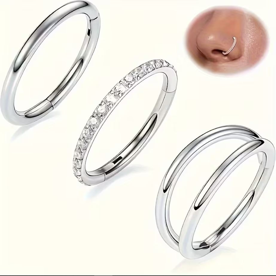 Crystal Hinged and Plain Segment 3 Piece Ear Piercing Set