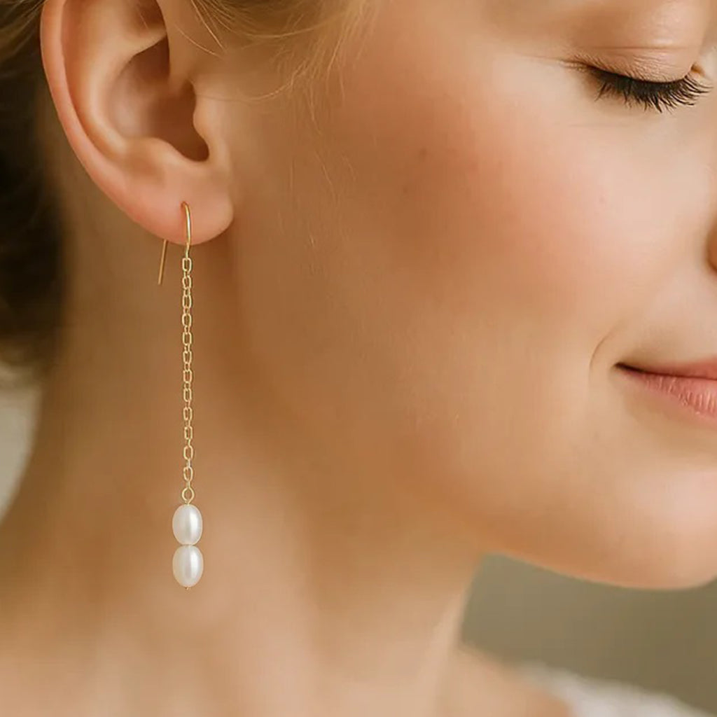 Solea Alba Long Chain Pearl Drop Earrings