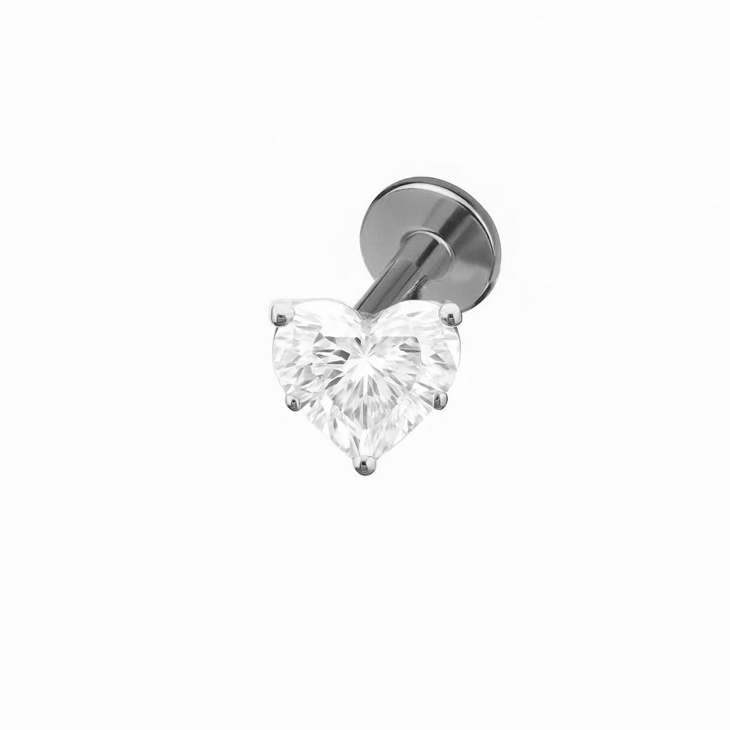 Cubic Zirconia Heart Design Titanium Piercing