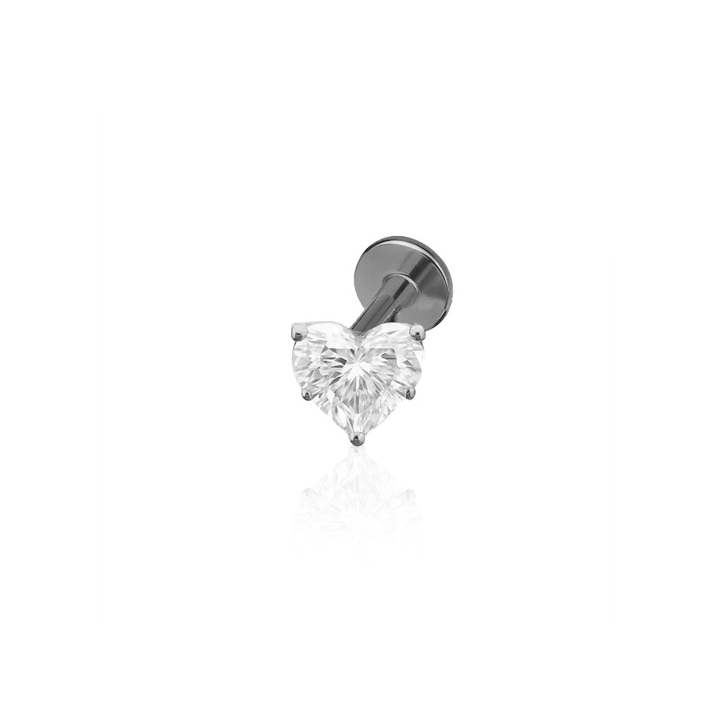Cubic Zirconia Heart Design Titanium Piercing