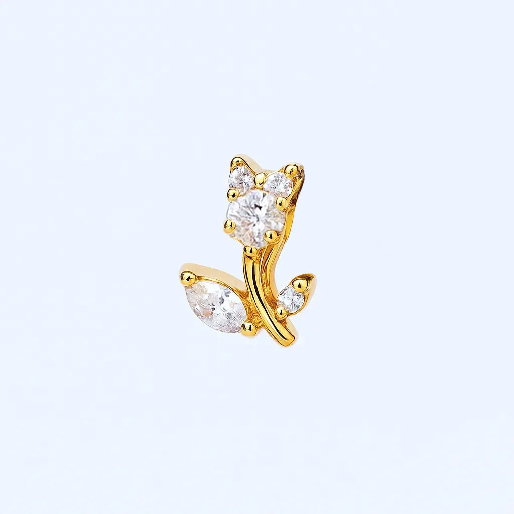 Cubic Zirconia Tulip Design Titanium Piercing