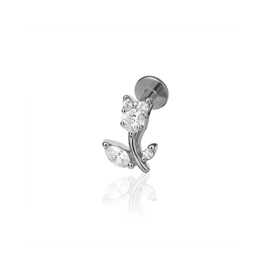Cubic Zirconia Tulip Design Titanium Piercing