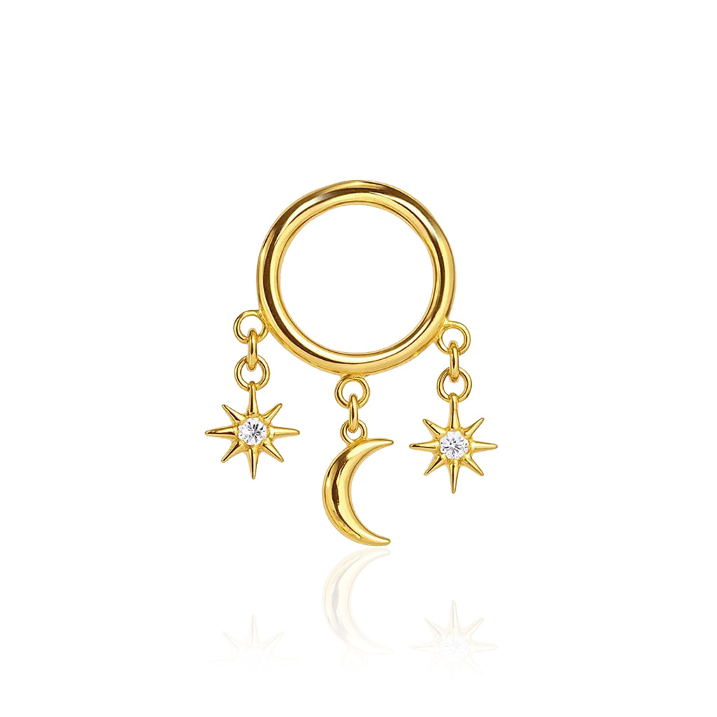 Cubic Zirconia Dangle Moon and Star Titanium Piercing