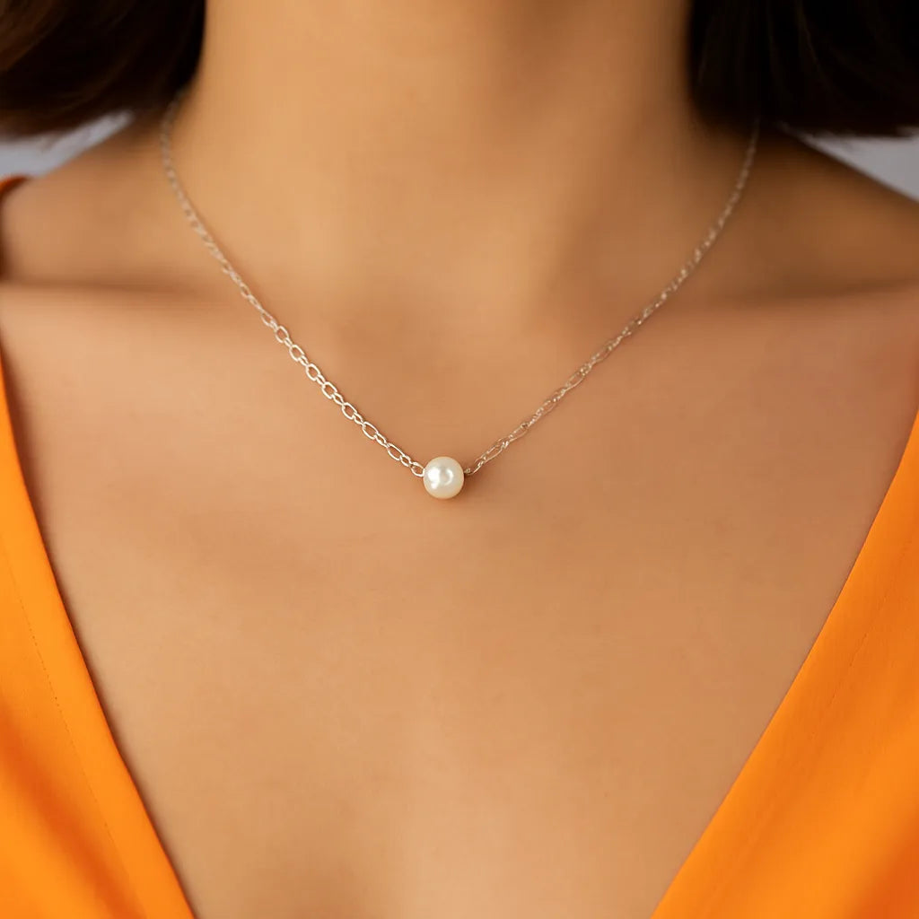 Clara Lux Silver Single Baroque Dainty Pearl Choker Necklace